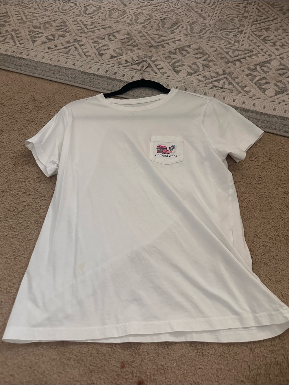 Vineyard Vines White Pocket Tee with Pink Whale Logo